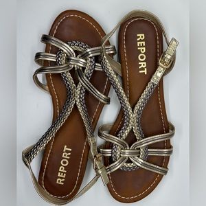 Report Grecian Flat Gladiator Bronze Gold Sandals Size 7.5